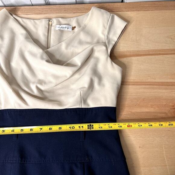Calvin Klein Sheath Dress Size 6 Color Block Stretch Asymmetrical Neckline - Picture 12 of 12